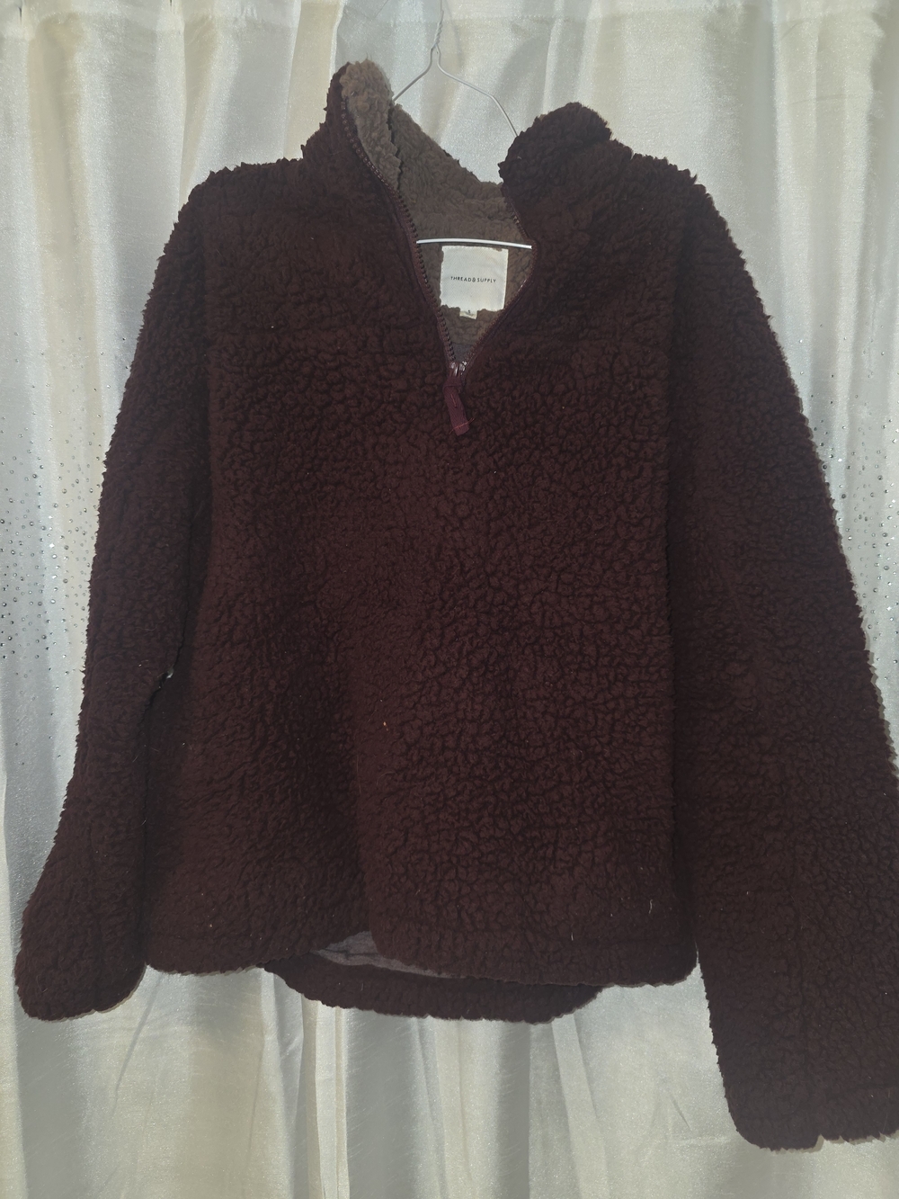 Thread & Supply Plush Sherpa Zip Pullover - Burgundy